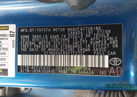 2009 Toyota Matrix from USA, damaged, VIN 2T1KU40E89C172327